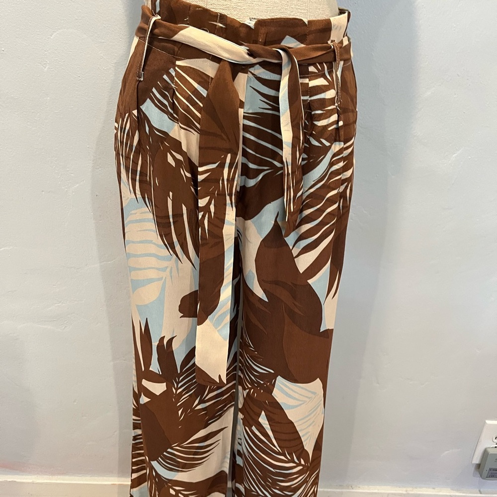 Anthropologie DrA Paradias Wide Leg Tie Belted Print Pants M Nwt